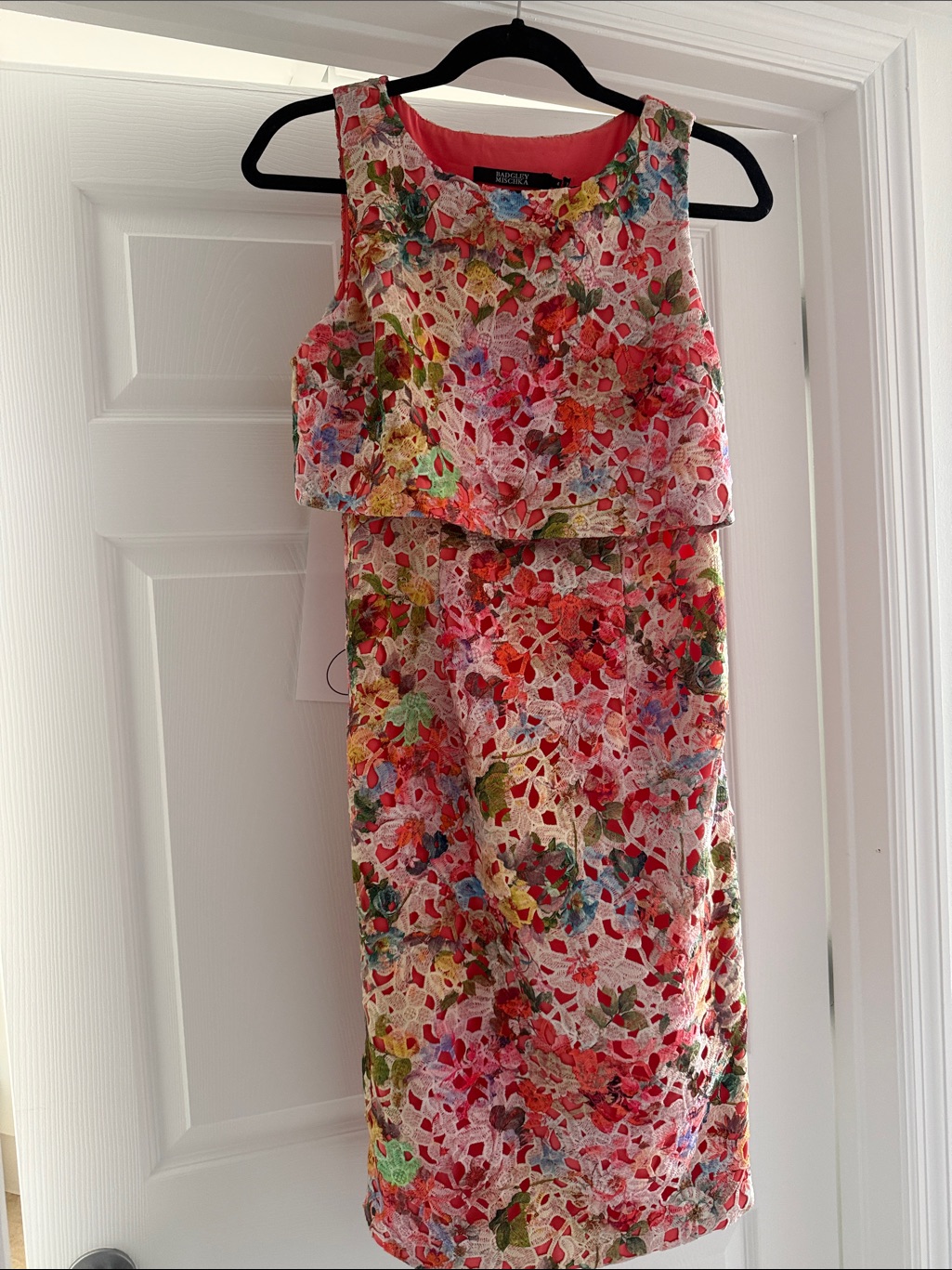 Bright Floral Lace Layered Sheath Dress